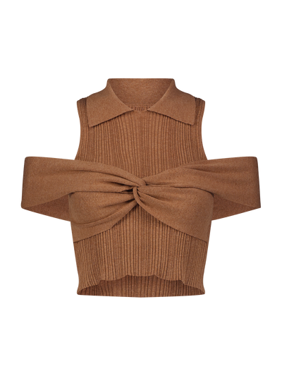 Polo Wrap Off Shoulder Ribbed Top