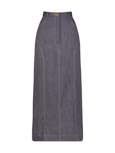 Denim Pencil Midi Skirt