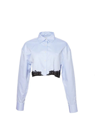 Lace Insert Poplin Cropped Button Down