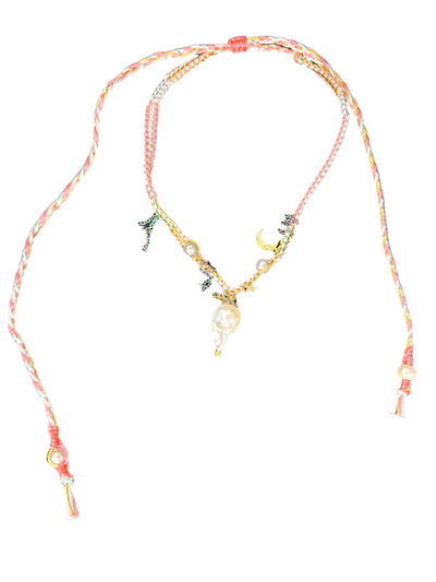 Neon Diamond Pearl Dagger Lucky Charm Silk Rockstar Necklace