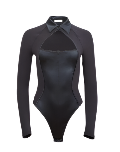 Stretch Satin Long Sleeve Bodysuit