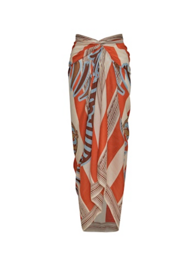 De La Falaise Cotton Silk Sarong-Orange Ornament Stripes