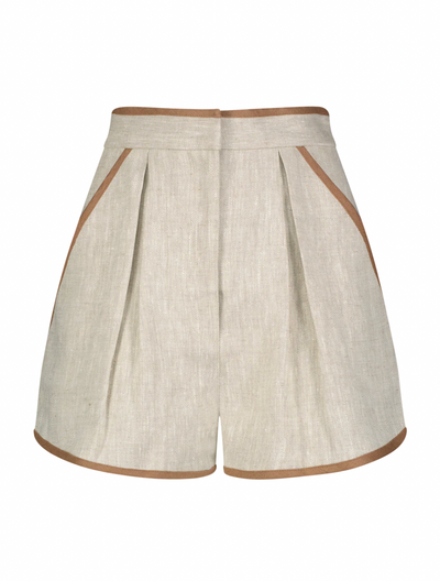 Bound Pleated Short- Oatmeal