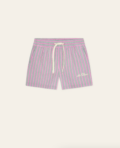 Crocus Pink Stan Stripe Seersucker Swim Shorts