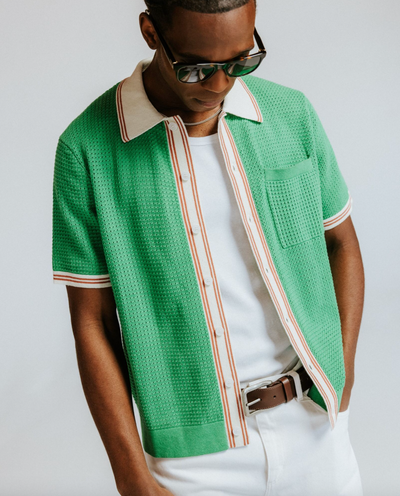 Belle Short Sleeved Shirt Green/Ecru