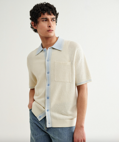 Belle Short Sleeved Shirt Ecru/Pale Blue