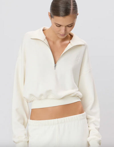Cropped Half Zip Sweatshirt Cream