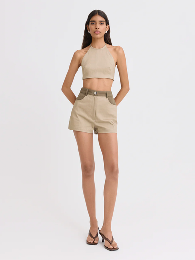 Halter Taupe Denim Crop Top