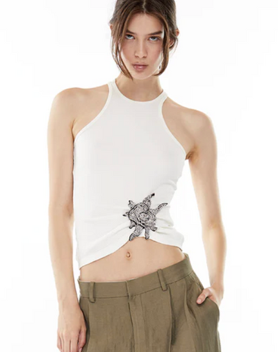 Ribbed Sunrose Tank Top - White