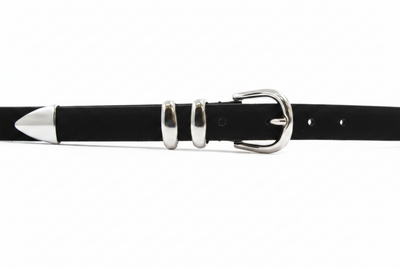 Suede Belt Black Silver Hardware