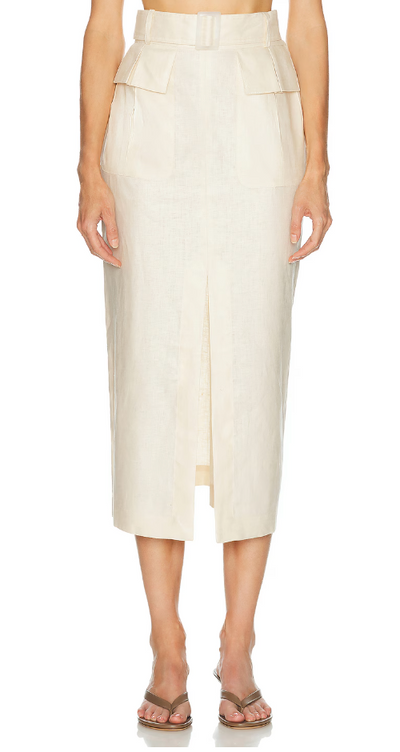 Cargo Midi Skirt in Cream Linen