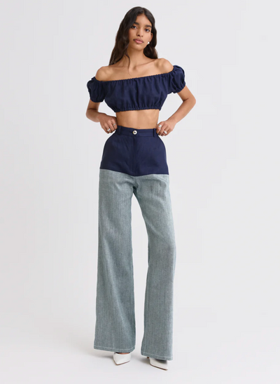 High-Waist Navy Combo Jeans