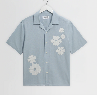 Didcot SS Shirt Applique Flowers Blue/Ecru