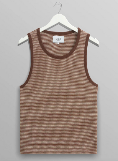 Montague - Brown And Ecru Striped Ribbed Organic Cotton Vest