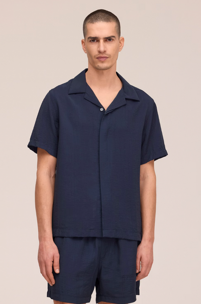 Hank - Open Collar Shirt - Deep Navy