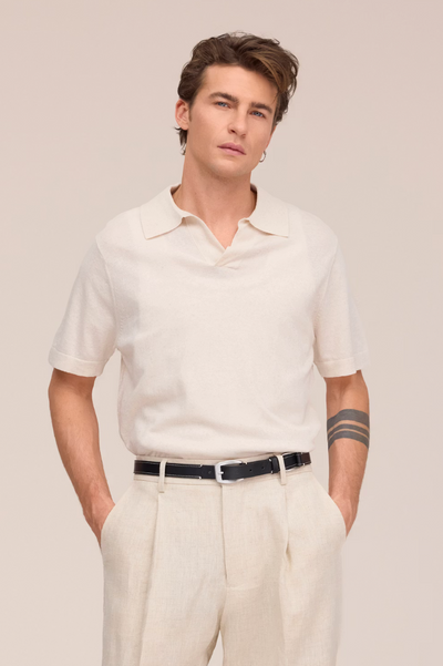 Ryan - Knitted Linen Blend Polo - Oat