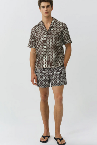 The Casper Printed Silk Shirt - Chocolate/Ivory