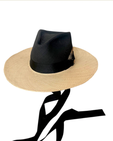 Black and Natural Straw Hat