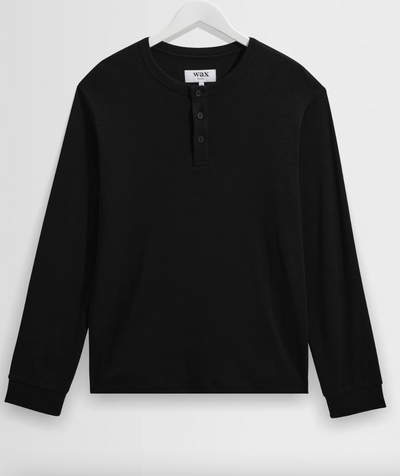 Caleb Waffle Henley L/S Tee in Washed Black