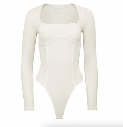 Organic Cotton Scoop Neck Long Sleeve Bodysuit in Cream Pearl