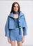 Funnel Neck Swing Jacket in Slate Blue Stretch Cotton
