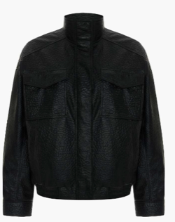Zoe Crocodile Bomber Jacket in Black Leather