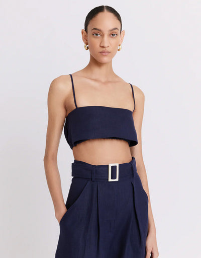Structured Bandeau Crop Top-Navy