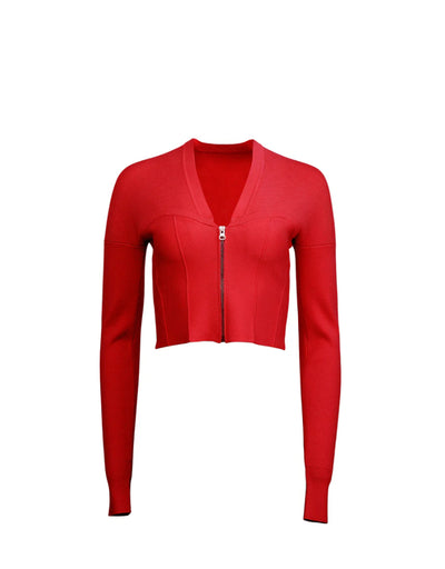 Knit Zip Bustier Sweater-Rouge