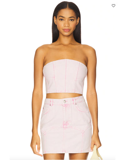 Colored Denim Bustier Top  - Pink Acid Wash