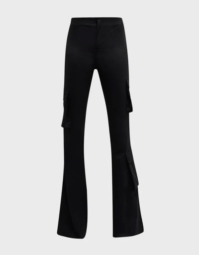 Stretch Taffeta Flared Cargo Pants