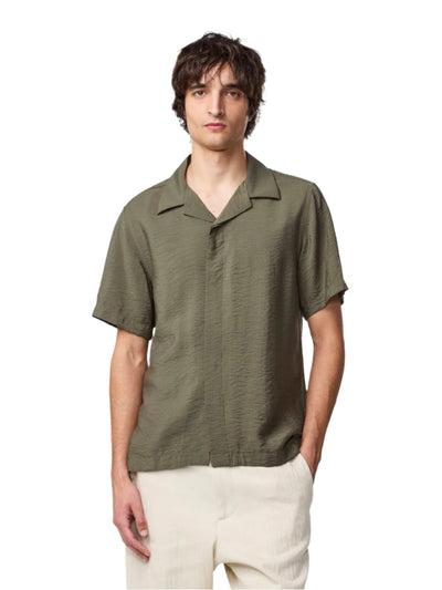 Hank Open Collar Shirt - Croc Green