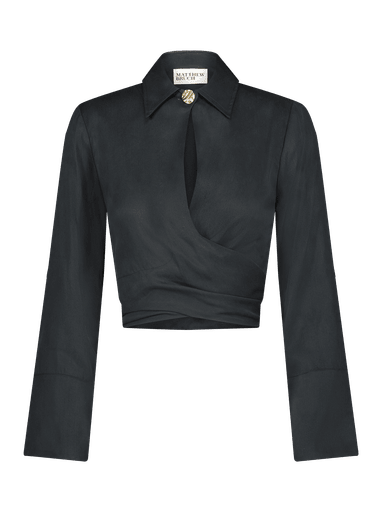 Collared Long Sleeve Wrap Top