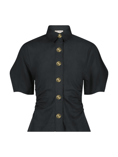 Shirred Puff Sleeve Button Down
