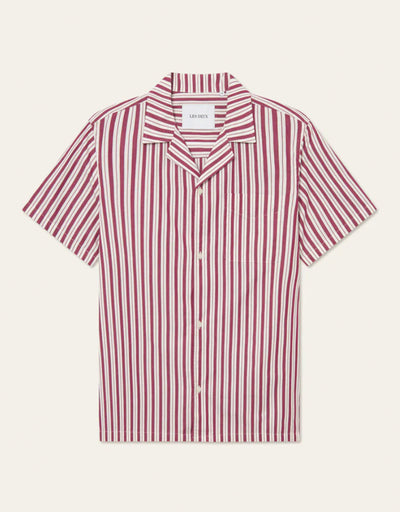 Klark Stripe Poplin SS Shirt-Beet Red/White
