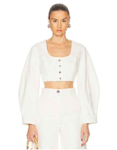 Apron Leg of Mutton Sleeve Crop Top