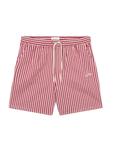 Stan Stripe Seersucker Swim Shorts-Light Ivory/Beet Red