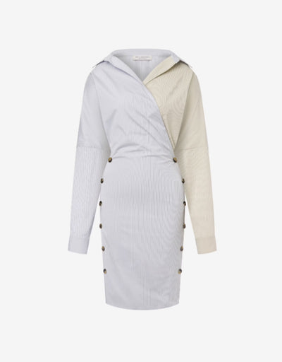 Stretch Taffeta Two Tone Shirt Dress