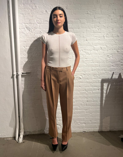 Crew Neck Short Sleeve Sweater - Almond White