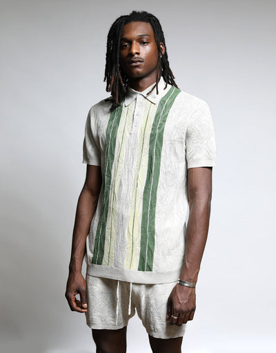 Citron Gauzy Knit Striped Polo