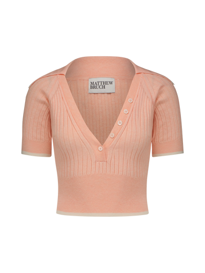 Polo Rib Knit Crop Top - Peach