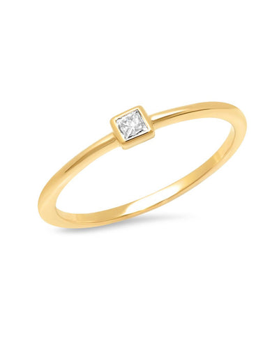 14K Yellow Gold Diamond Princess Cut Pinky Ring