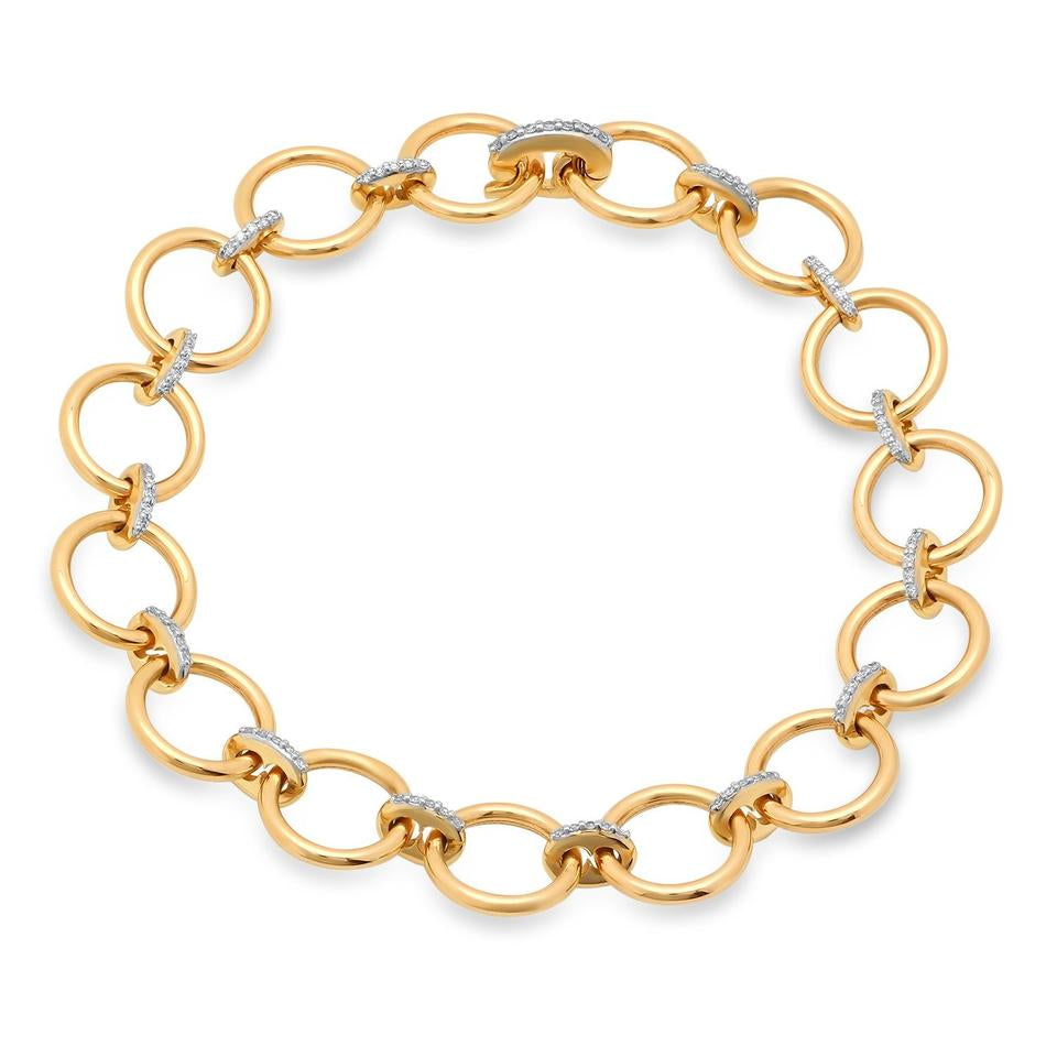 14K Yellow Gold Loop Bracelet with Diamond Interlocking Links