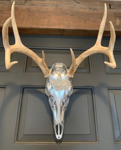 Silver Leaf Swarovski Crystal and Quartz Deer Skull