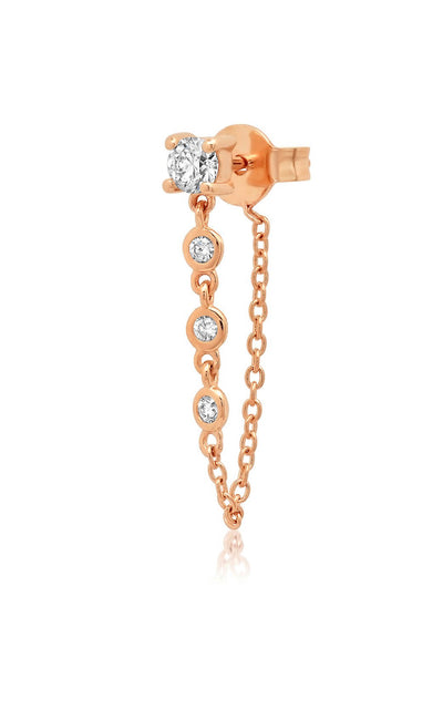 14K Rose Gold Single Diamond Stud with Diamond Chain