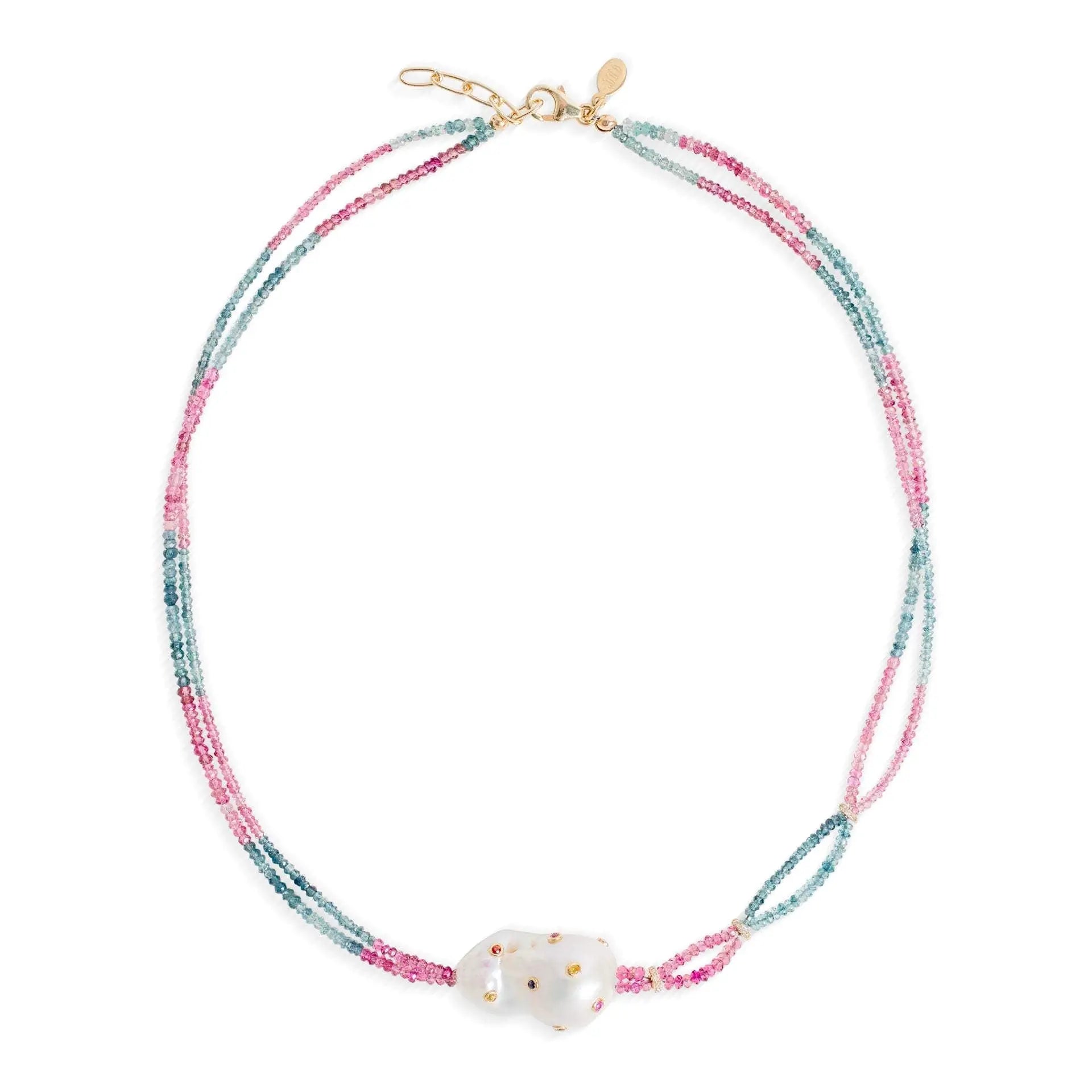 Berry Tourmaline Rainbow Diamond Sapphire Pearl Necklace