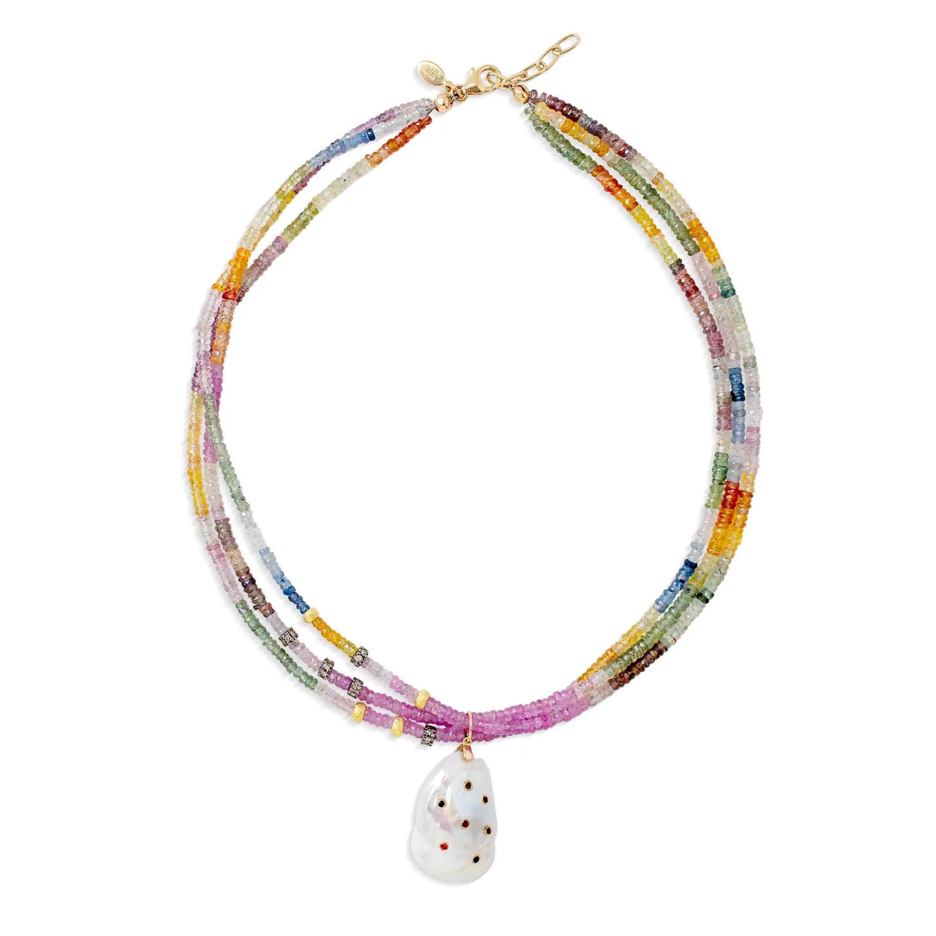 Candy Land Diamond Sapphire Baroque Pearl Necklace