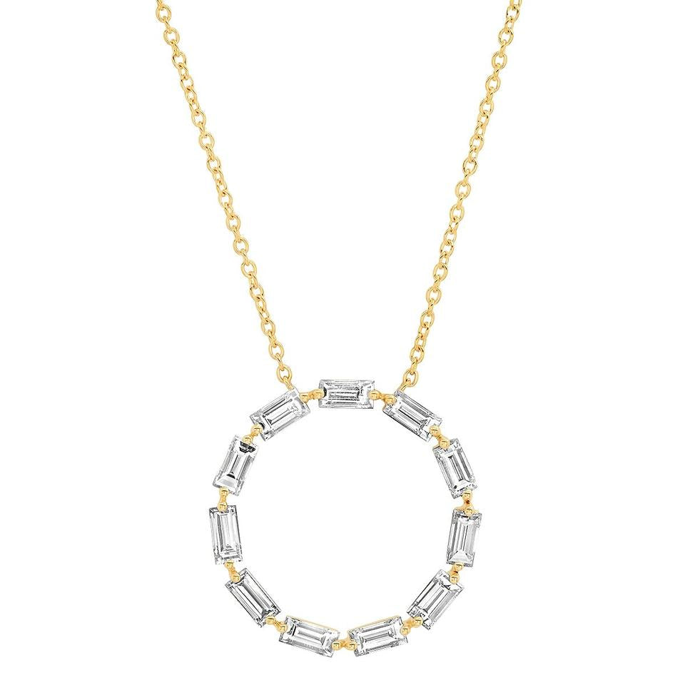 14K Gold Diamond Baguette Circle Necklace