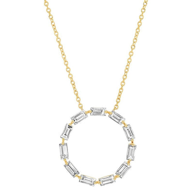 14K Gold Diamond Baguette Circle Necklace