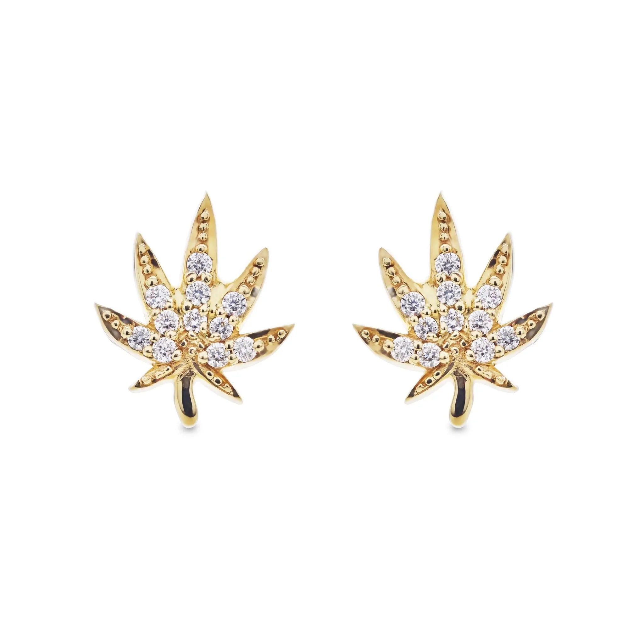 Diamond Pot Leaf Stud Earrings