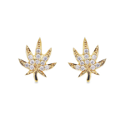 Diamond Pot Leaf Stud Earrings
